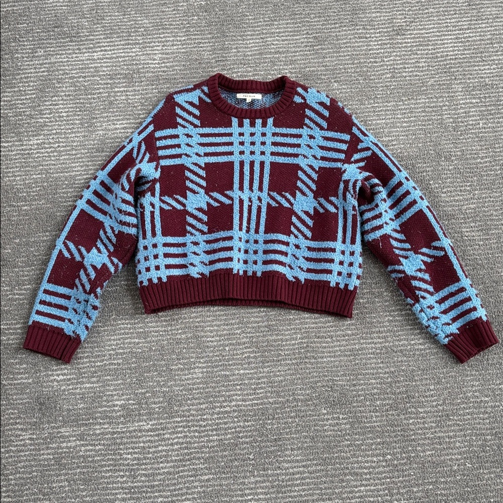 PacSun Burgundy and Blue Plaid Sweater. Women’s sweater.
